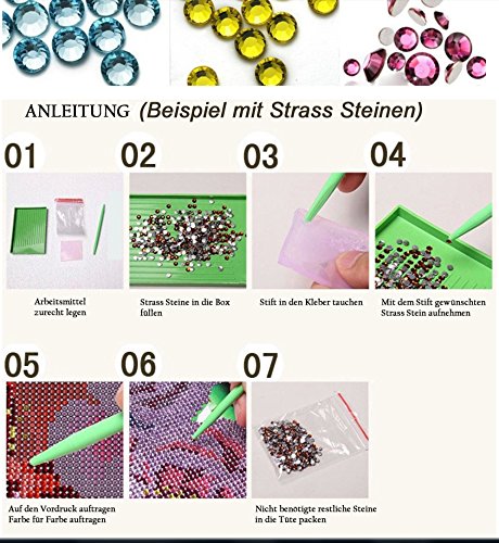 Set Diamond Painting Strass Mosaik Bild Basteln Bastelset Steine Eule Pink Blau - 2