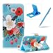 Produktbild Samsung Galaxy S5/S5 Neo Handyhülle Brieftasche Lederhülle Case,Bookstyle Magnet PU Leder Standfunktion Kompletter Schutz Kartenfach Wallet Cover für Samsung Galaxy S5/S5 Neo,Herzzer Mode Gute Qualität [Rot Rosa Blumen Muster] Schutztasche Schutzhülle Handyschale Hülle Flip Case Cover für Samsung Galaxy S5/S5 Neo + 1 x Frei Blau Handy Halterung Ständer + 1 x Frei Blau Touch Pen Stift Stylus