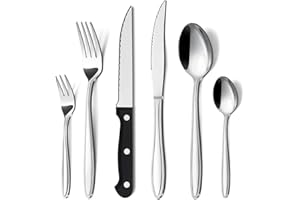 Hunnycook Set di 36 Posate in Acciaio Inox di Alta Qualità per 6 Persone - Elegante Set Con Coltelli da Bistecca, Forchette, Cucchiai per la Casa