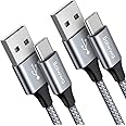 Baiwwa USB to USB C Cable 1m 2Pack, USB A to USB C Charger Cable, 3A Fast Charging USBC Lead Compatible with Samsung Galaxy S23 S24 S22 S21 S20 Plus, A53 A55 A15 A25, and More -Grey