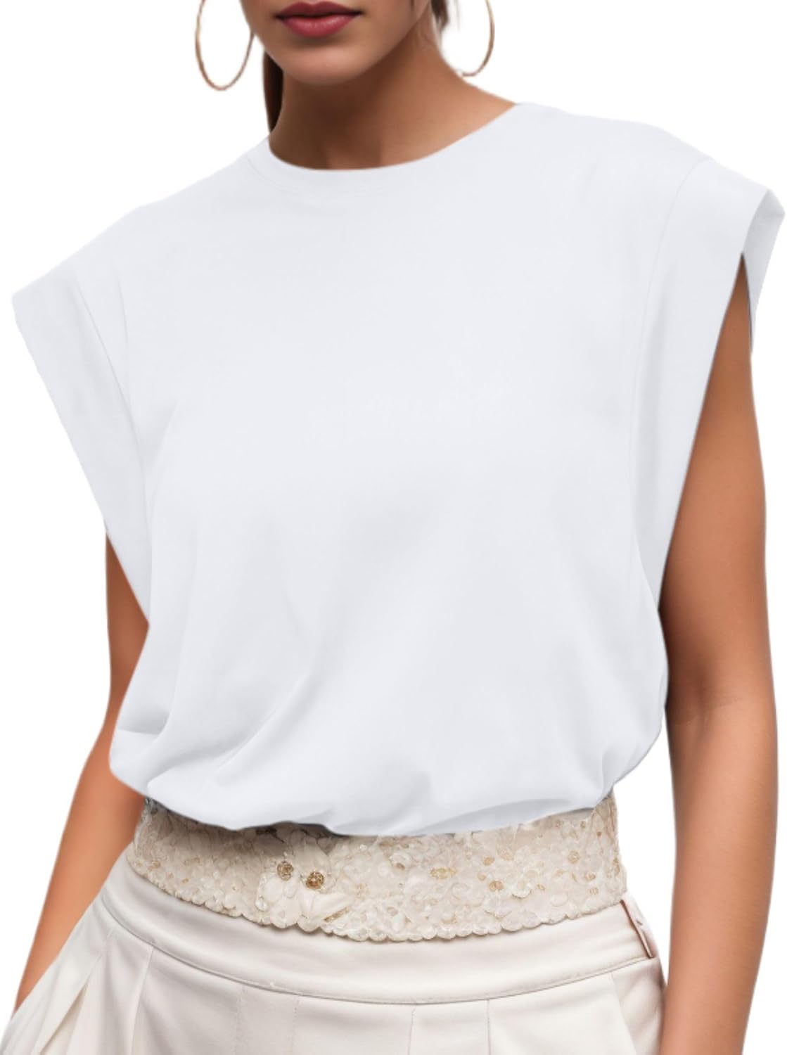 GRECERELLE Womens Cotton T Shirts Cap Sleeves Loose Fit Basic Ladies Tops for Casual Comfort Soft Crew Neck Summer Tees