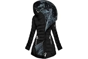 Generisch Winterjacke Damen Lange Steppjacke Wintermantel Warm Gefüttert Damenmantel Langarm Steppmantel Winter Puffer Jacke mit Kapuze Winterparka Fleece Mäntel Reißverschluss Große Größen