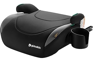 globalkids Booster Seat with ISOFIX - i-Size Car Seat for 3, 6 to 12 Years Approx. Portable Child Car Seat, R129, Comfortable for Kids, Compact, Lightweight, Ideal for Travel (Black)