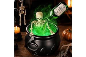ZMCVOE Halloween dekorativa kittlar, häxkittel med rök, skelett och LED-lampor, halloween kittel, plast kittel för halloween festdekorationer