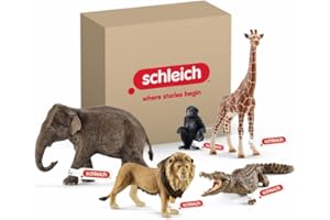 SCHLEICH WILD LIFE | Set animali selvaggi 72286 con leoni, giraffe, coccodrilli, scimmie ed elefanti | set di figure 5 pezzi | giocattolo zoo dai 3 anni | solo su Amazon