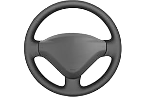 MEWANT Housse de volant de voiture en cuir PU cousu à la main pour Peugeot 206 (206+/206 Plus) 2009-2012/207/207 CC/207 SW/Expert (Expert Tepee)/Partner/Partner Tepee/Citroen Berlingo/Jumpy/Fiat Scudo