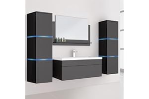 ‎HOME DELUXE Home Deluxe - Badmöbel-Set - WANGEROOGE Big Schwarz - X-Large - inkl. Waschbecken und komplettem Zubehör - Breite Waschbecken: ca. 80 cm | Badezimmermöbel Waschtisch Badmöbelset