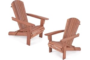 COSTWAY Adirondack krzesło składane, zestaw 2 szt., Adirondack Chair z drewna, fotel ogrodowy z wysokim oparciem i szerokimi podłokietnikami, do ogrodu, na taras, nośność 180 kg