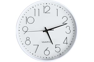 SURPN Wanduhr, geräuschlos, Nicht tickend, 25,4 cm, kleine Wanduhren, batteriebetrieben, dekorative Moderne runde Wanduhr für Büro, Zuhause, Badezimmer, Küche, Schlafzimmer, Schule, Wohnzimmer – Weiß