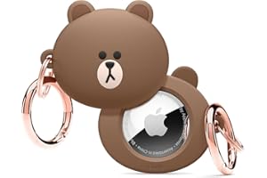 elago l LINE FRIENDS Custodia in Silicone Compatibile con Apple AirTags Tracker Cover - Protezione Completa Anti Cadute, Con Portachiavi, Design Semplice, Antigraffio [Merce Ufficiale] (BROWN)