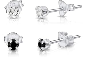 DTPSilver - zestaw 2 par srebra próby 925 * małe * okrągłe kolczyki sztyfty i kryształy z elementów Swarovskiego - średnica: 3 mm - 1 para przezroczystych kryształów i 1 do wyboru - wiele dostępnych kolorów