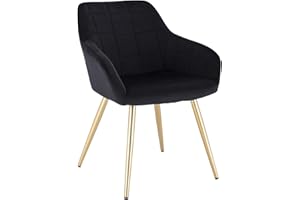 WOLTU Sedia per Sala da Pranzo Imbottita, Poltroncina in Velluto,Sedia da Cucina con Braccioli e Schienale, Gambe in Metallo, moderne,Nero, BH232sz-1