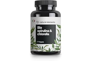 Spirulina Bio & Chlorella, 500 compresse, natural elements, 2400 mg di Spirulina biologica + 2400 mg di Chlorella per dose giornaliera, Certificazione Bio, Testata in Laboratorio
