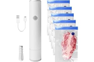 GBKDQQ Ręczna zgrzewarka próżniowa z 5 workami próżniowymi wielokrotnego użytku, mini urządzenie do pakowania próżniowego do konserwowania żywności, bezprzewodowa, przenośne urządzenie do pakowania