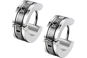 Flongo Boucles d'oreilles Homme Chic Chiffre Romain Acier Inoxydable Clous d'oreilles Couleur Argent Or Bleu Fantaisie Bijoux Cadeau