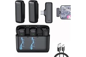 ZVO Micro Cravate sans Fil pour Téléphone Android USB C, Mini Microphone Lavalier Wireless avec Étui de Chargement, 2 Mics Réduction du Bruit Smartphone de Type C pour Youtube Diffusion en Direct