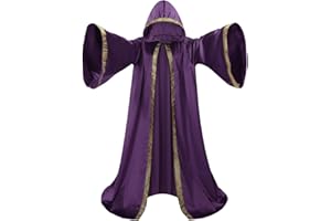MAXTOONRAIN Mystic Adult Wizard Robe with Dutch Velvet，Medieval Knight Hooded Cloak, Flare Sleeve Style Wizard Outfit of the Renaissance Period for Halloween, Masquerade and St. Patrick's Day