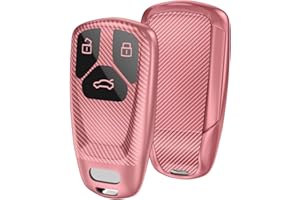 OATSBASF Car Key Cover Compatible with Audi A4L A6L A8 Q5 Q7 TTS TT Silicone TPU 3 Buttons Key Box Shell (Pink-Stripe)