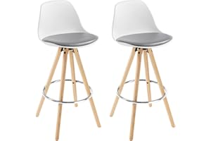 WOLTU Juego de 2 Taburete de Bar, Taburete Cocina con Respaldo y Reposapiés, para Cocina, Bar, Cuero Sintético, Gris Blanco