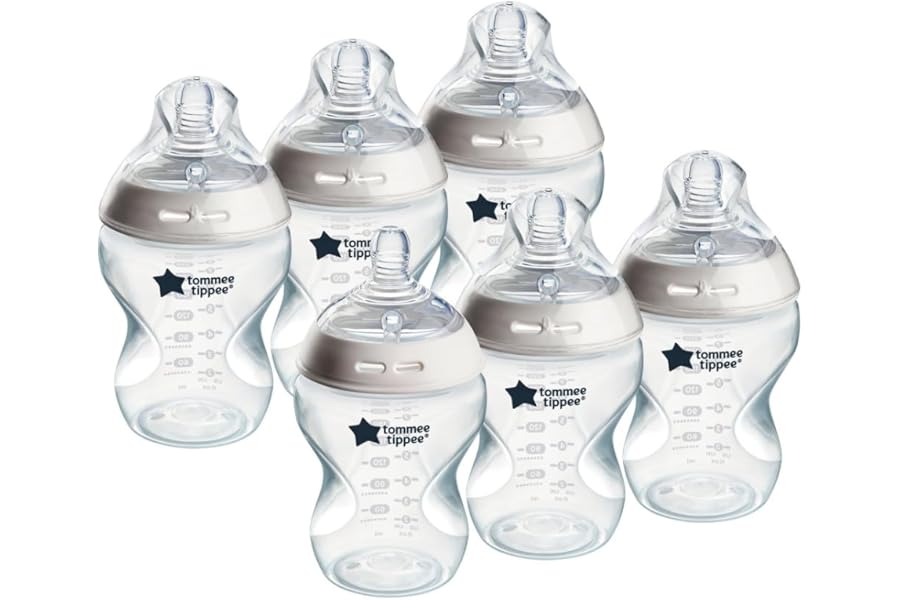 Tommee Tippee Natural Start Baby Bottles for 0m+, Pack of 6 260ml Baby Bottles, with Slow Flow Breast-Like Teat for a Natural Latch, Self-Sterilising and BPA Free, Baby Feeding Essentials