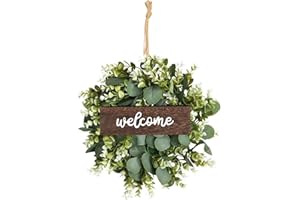 HAOSHICS 1 Pcs Corona de Puerta de Entrada, Eucalipto Artificial Guirnalda para Sala de Estar, Decoración de Paredes, Bodas, Primavera, Puerta de Entrada, Decoración de Festivales (con Base)