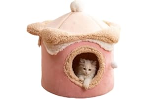 YXTHOGNYX Cat Beds for Indoor,Cat Cave Bed Igloo，Cat Tent Bed House with Removable Cushion，Half Surrounded Sense of Security for Improved Sleep and Relaxation (Pink, L)