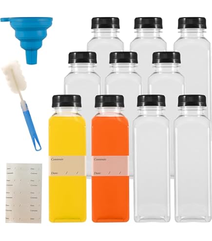 BiBOTLSFLY Saftflaschen 12er Set - 500ml PET Plastikflaschen Mit Schwarzem Deckel, Wiederverwendbar Für Säfte & Smoothies
