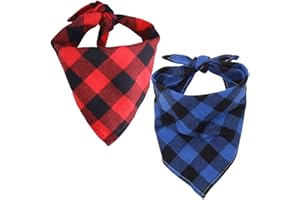 Fezf Kariertes Hundehalstuch, 2 Stück, verstellbare Hunde-Taschentücher, Schal, waschbar, kariert, dreieckig, Baumwolle, Bandana mit Seil, geeignet für kleine, mittelgroße und große Hunde, Welpen