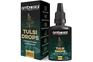 Ambrosial Tulsi Drops Concentrated Extract Of 5 Tulsi 30ml | Natural Immunity Booster | Relieves Cough & Cold | Raw Extract of Holy Basil Leaf (30ml)