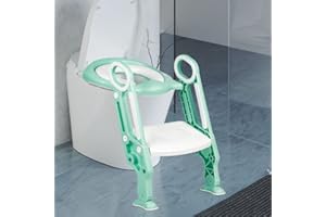 DDMINE Toilettensitz Kinder mit Treppe, Kinder Toilettensitz Toilettentrainer, Weicher WC Sitz, Faltbar Kindertoilette WC Sitz Töpfchentrainer für V-, U- oder O-förmige Toiletten (Weiß-hellgrün)