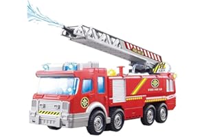 BAKAJI Camion dei Pompieri Giocattolo per Bambini a Batteria con Pompa Spruzza Acqua Braccio Allungabile e Girevole Sirena Luci Suoni e Movimento Mistero Bump e Go Dimensione: 24 x 6 x 9 cm