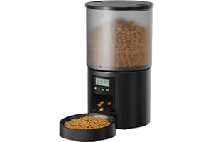 POOEKEN 6L Futterautomat Katze: Katzenfutter Automat mit Fütterungsprogramms Timer -10s-Ruf zum Essen - Futternapf mit Automatic Futterautomat - Trockenfutter Futterspender Automatisch für Katze Hund Schwarz