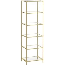 Scaffale In Vetro VASAGLE A 6 Ripiani: Elegante, Robusto, Facile Da Montare, Perfetto Per Soggiorno, Bagno O Ufficio, Colore Dorato