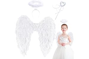 Orgoue Engelsflügel, Engelsflügel Weiß Engel Flügel Für Faschingskostüme Federflügel Engel Engel Kostüm Damen Mit Heiligenschein Für Halloween Karneval Geburtstag Party (45 * 50cm)