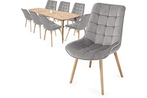 ‎MIADOMODO MIADOMODO® Esszimmerstühle - Farbwahl, 2/4/6/8 Set, Sitzfläche aus Samt, gepolstert, Beine aus Buchenholz, mit Rückenlehne - Polsterstuhl, Küchenstuhl, Retrostuhl, Wohnzimmerstuhl (Hellgrau, 6er)