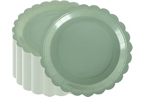 PHUNAT 50PCS Green Party Plates 9''/23cm, Paper Tableware Plates, Sage Green Supplies Decorations for Birthday, Baby Shower, Wedding