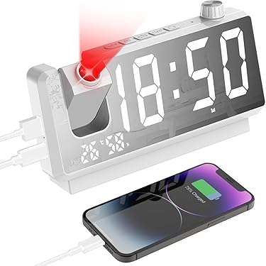 Houkiper Sveglia Con Proiettore - Orologio Digitale Con Proiezione Ora/Temperatura Su Soffitto, Doppia Sveglia