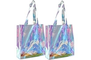umbresen Clear Tote Bag, 2-Pack Holographic Rainbow Iridescent Handbag for Sports Fan Games, Work, Security Travel, Stadium Venues or Concert