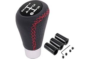 OBEST Pomos de Palanca Cambios Coche Manual Universal, 5 velocidades Perilla de Cambios de Piel para Coche de Transmisión Manual con 8mm 10mm 12mm Adaptador