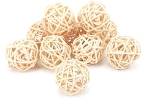 Hztyyier Naturalne Rattanowe Kulki do Zabawy dla Papug, 10 Sztuk, Zabawki do Żucia dla Budgii i Kakadu, Wiszące Rękodzieło, 3 cm