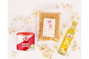 ‎POPCORNLOOP Popcornloop Zutaten Set mit Mushroom Mais je 1kg, Popcornzucker Vanille 300g und Popcornöl 250ml mit Butteraroma, für Popcorn Zuhause Partyset Popcornset für Popcornmaschine