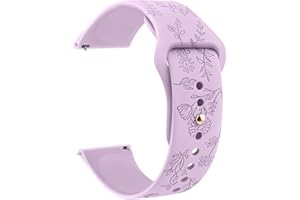 ZGCE Floral Gravierte Armband 20mm 22mm Uhrenarmbänder, Wasserdichtes Silikon Armbänder, Mit Schnellverschluss Verstellbares Ersatzarmband für Herren Damen (22mm, Violett)