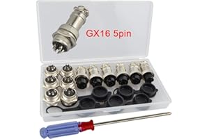 QitinDasen 6 Set GX16 5-Pin Aviazione Spina Connettore, 5A 16mm Maschio Femmina Metallo Aviazione Spina Connettore, con Gomma Berretto e Cacciavite a Croce