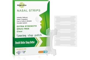 Homcoice Tiras Nasales 60 unidades extrafuertes Nasal Strips transparentes para piel sensible, Solución antironquidos instantánea para dormir y alivio congestión nasal (selladas individualmente)