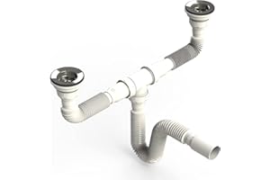 LUKRA Uzman Sabbia Ø80 doppio sifone con tubo flessibile, doppio collegamento, piletta di scarico, doppio lavello, lavello, sifone per lavabo, cantiere, sanitario