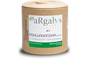 ARGALYS Ashwagandha Breveté KSM-66™ + Magnésium et Tryptophane - Extra Fort : 5% withanolides - Stress, Sommeil, Énergie, Bien-Être - 60 gélules vegan 900mg - Qualité Supérieure