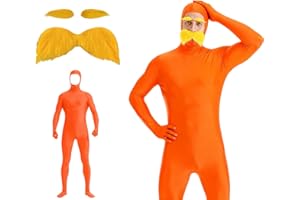 Generisch Damen Herren Greenscreen Anzug Suit Unisex Ganzkörperanzug Halloween Karneval Ganzkörper Slenderman Kostüm Bodysuit Orange Kostüm Open Face Cosplay Jumpsuit Zweite Haut Overall Erwachsene