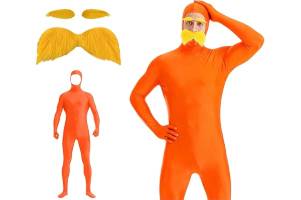 Disfraz de cuerpo completo con bigote naranja y cejas, para adultos, para hombre, disfraz de Halloween