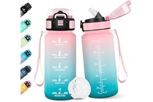 MOTSWEDI Borraccia, 500ML Con Paglia, Borraccia Bambini, Senza BPA, Borracce con Cannuccia, Bottiglia d'acqua Motivazionale con Indicatore del Tempo, Bottiglia Acqua per Scuola, Sport, Yoga - Rosa&ciano