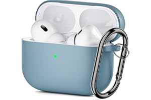 ORNARTO Compatible with AirPods Pro 2 (2022/2023) and 1st Soft Liquid Silicone Case for AirPods Pro 2nd Generation Shockproof Protective Case Front LED Visible Cover with Carabiner-Seagreen